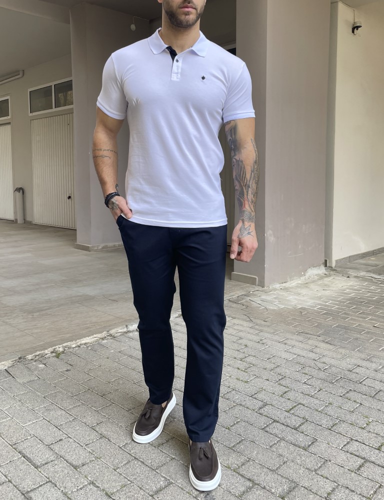 Ανδρική λευκή βαμβακερή κοντομάνικη μπλούζα Polo T621 φωτογραφία